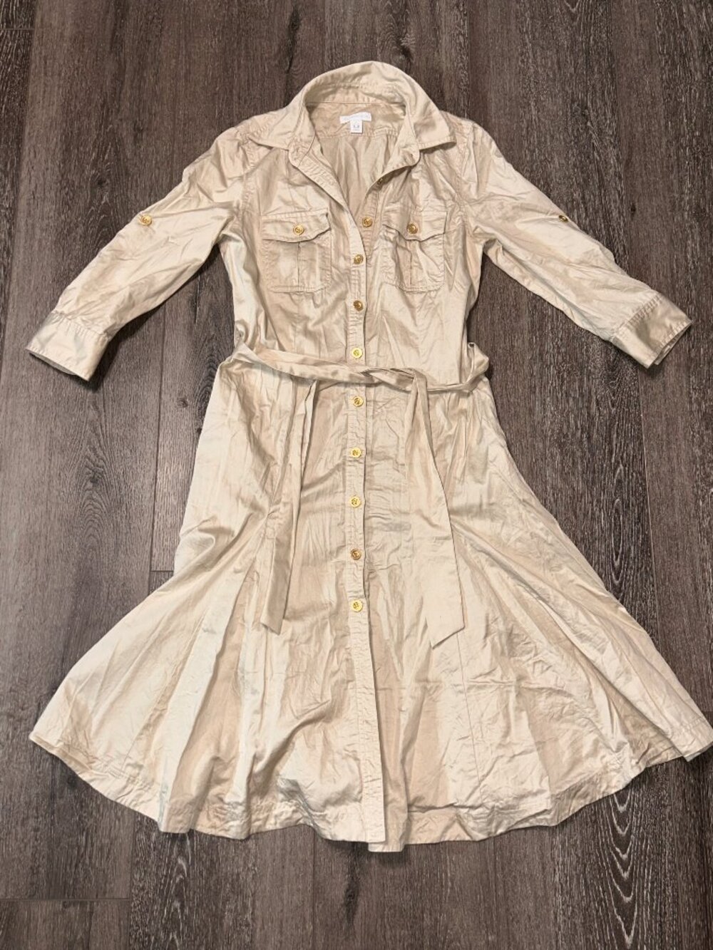 100% Cotton Charter Club Women’s Size 6 Dress 3/4 Sleeve Button Front Beige